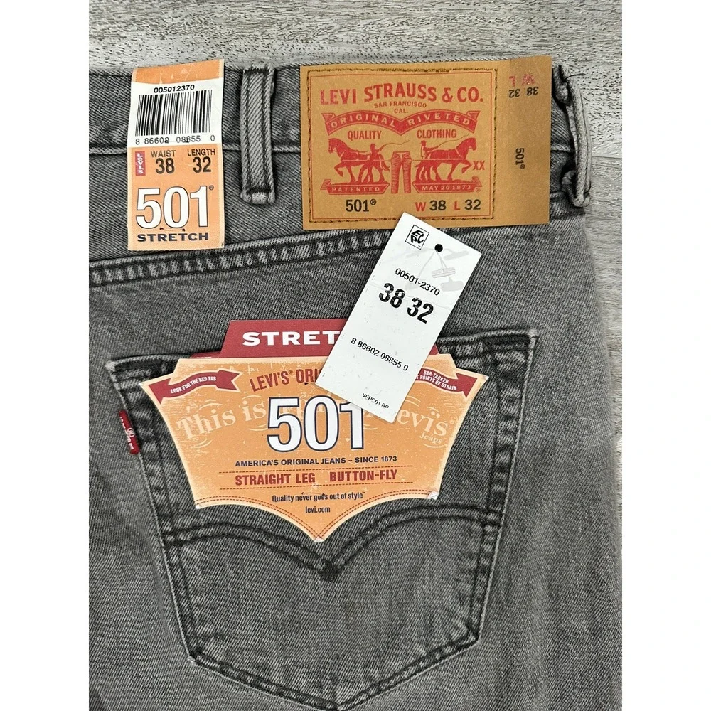 2016 LEVI'S 501 Gray Light Wash Denim Jeans Mens Size 38x32 Brand New
